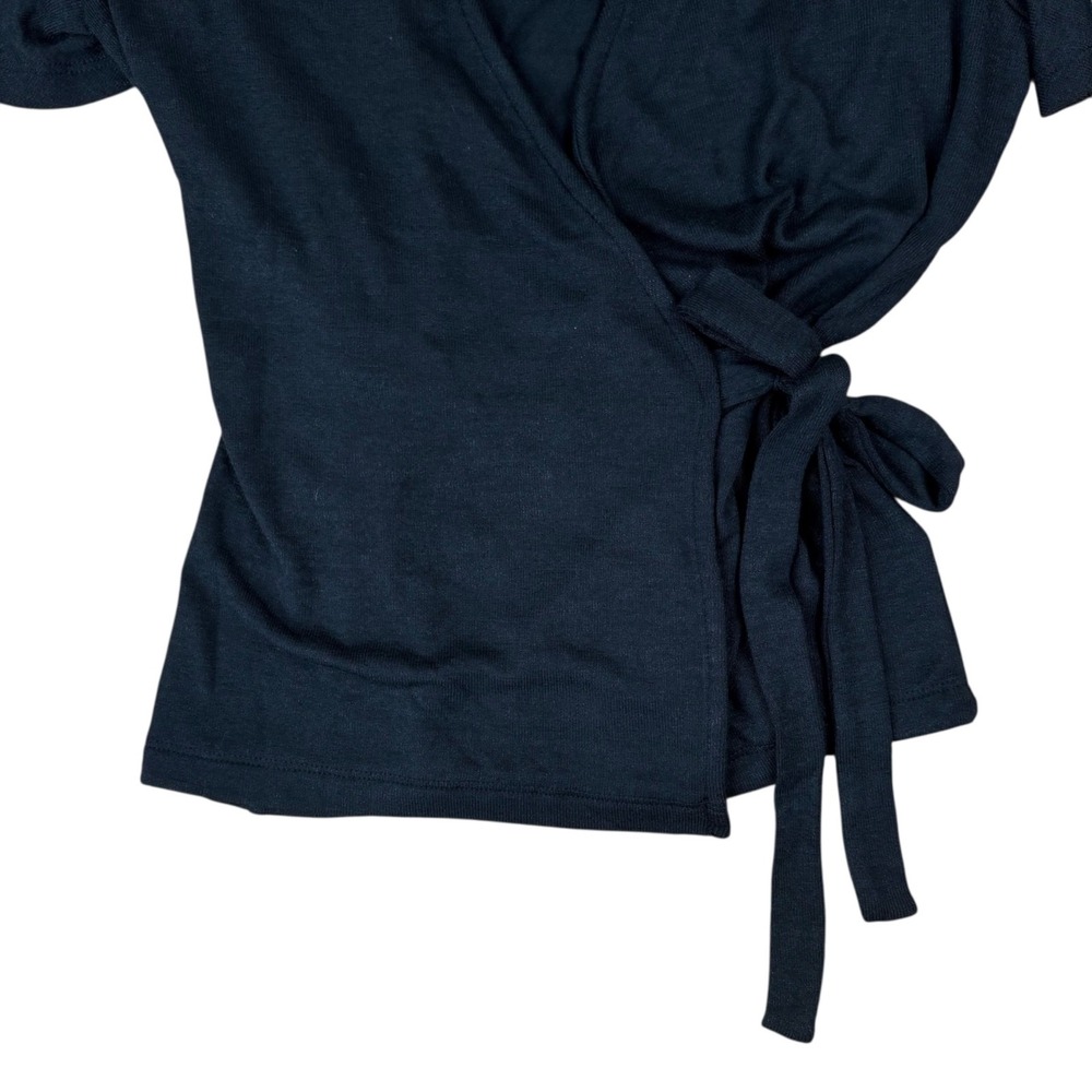 NWT GAP Short Sleeve Wrap‎ Top Black Tie Front Sz XS Minimalist Basics Cottage - Picture 2 of 6